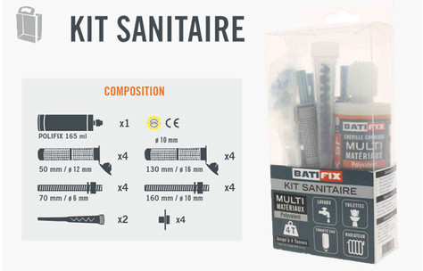 Kit de Scellement Chimique Adapté Sanitaire - 165ML - 4 Tiges M10x160 / M6x70 + Tamis